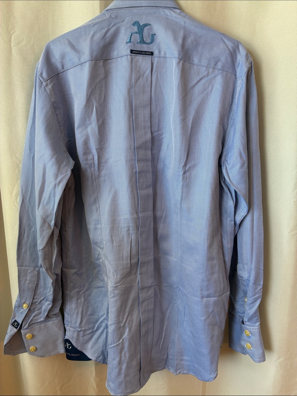 Angelo Galasso Blue Embroidered Dress Shirt Label - Picture 9 of 15